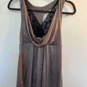 Charlotte Russe Champagne Metallic Lace Top